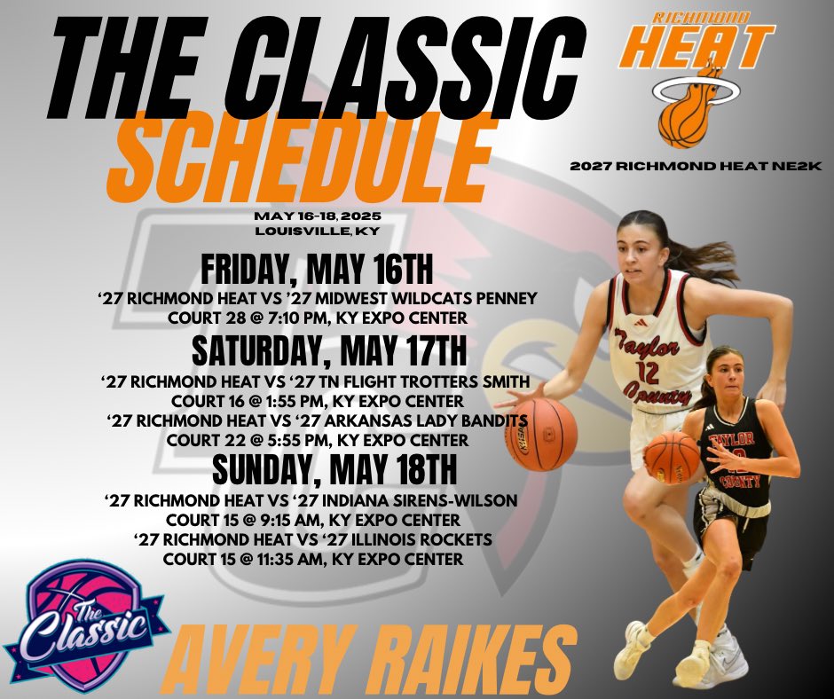 Matthew Turner (@maturner502) on Twitter photo <a href="/avery_raikes12/">Avery Raikes</a> schedule for The Classic this weekend in Louisville, Ky.
<a href="/TCHSLadyCards/">Taylor County Girls Basketball</a> <a href="/RichmondHeat1/">RichmondHeat</a> <a href="/faucet11/">Farrah S. McLean</a> <a href="/Don44Superman/">TRINITY RANDOLPH</a> <a href="/riseupsports1/">Rise Up Sports Media</a> <a href="/alyxwhite_/">Alyx White</a> <a href="/PGHKentucky/">Prep Girls Hoops Kentucky</a> <a href="/PGHAkeem/">Akeem Webb</a> <a href="/avery_raikes12/">Avery Raikes</a> schedule for The Classic this weekend in Louisville, Ky.
<a href="/TCHSLadyCards/">Taylor County Girls Basketball</a> <a href="/RichmondHeat1/">RichmondHeat</a> <a href="/faucet11/">Farrah S. McLean</a> <a href="/Don44Superman/">TRINITY RANDOLPH</a> <a href="/riseupsports1/">Rise Up Sports Media</a> <a href="/alyxwhite_/">Alyx White</a> <a href="/PGHKentucky/">Prep Girls Hoops Kentucky</a> <a href="/PGHAkeem/">Akeem Webb</a>