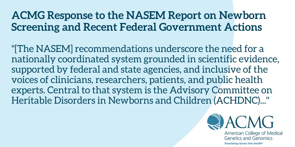 ACMG (@theacmg) on Twitter photo The ACMG intends to use the <a href="/theNASEM/">National Academies</a> report as a catalyst to urge Congress to reauthorize the Newborn Screening Saves Lives Act and commits to ensuring that #NBS does not lose momentum following termination of the ACHDNC. Full statement: bit.ly/43cMvT5 #NewbornScreening The ACMG intends to use the <a href="/theNASEM/">National Academies</a> report as a catalyst to urge Congress to reauthorize the Newborn Screening Saves Lives Act and commits to ensuring that #NBS does not lose momentum following termination of the ACHDNC. Full statement: bit.ly/43cMvT5 #NewbornScreening