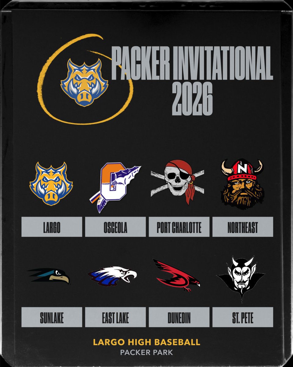 Largo Baseball (@largobaseball) on Twitter photo We are all set for the 2026 Packer Invitational!
Packer Park will be loaded with talent for the first week of the season! #thepack
<a href="/LargoBaseball/">Largo Baseball</a> <a href="/OFHSBball/">Osceola Warriors Baseball ⚾️</a> <a href="/PortCHSbaseball/">Port Charlotte High Pirates Baseball</a> <a href="/NEHIBaseball/">Northeast Baseball</a> <a href="/slhsbaseballvjv/">Sunlake Baseball ⚾️</a> <a href="/Baseball_ELHS/">East Lake Baseball</a> <a href="/DunedinBasebalI/">Dunedin High School Baseball</a> <a href="/greendevilath/">Greendevilathletics</a> We are all set for the 2026 Packer Invitational!
Packer Park will be loaded with talent for the first week of the season! #thepack
<a href="/LargoBaseball/">Largo Baseball</a> <a href="/OFHSBball/">Osceola Warriors Baseball ⚾️</a> <a href="/PortCHSbaseball/">Port Charlotte High Pirates Baseball</a> <a href="/NEHIBaseball/">Northeast Baseball</a> <a href="/slhsbaseballvjv/">Sunlake Baseball ⚾️</a> <a href="/Baseball_ELHS/">East Lake Baseball</a> <a href="/DunedinBasebalI/">Dunedin High School Baseball</a> <a href="/greendevilath/">Greendevilathletics</a>