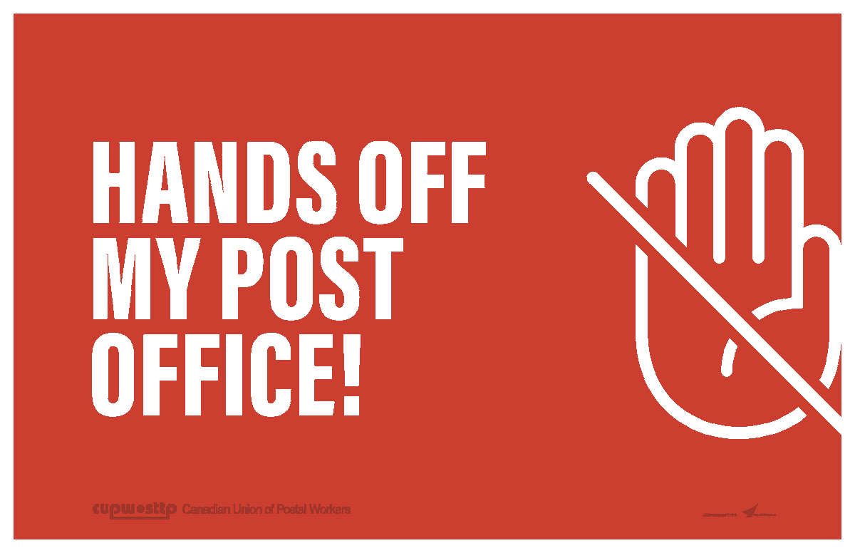 Protect the Public Post Office!

Tell your member of parliament to stand up and protect our public postal service, and its jobs, before it’s too late.

cupw.ca/en/campaigns-a…

#HandsOffMyPostOffice #SupportCUPW #canlab #cdnpoli