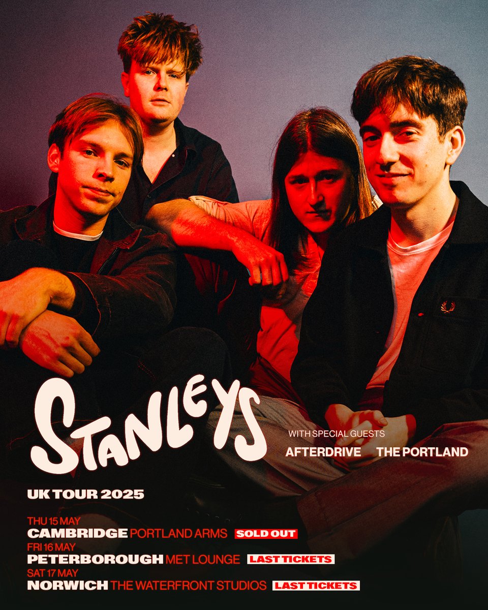 Stanleysband_'s tweet photo. And there she blows, Cambridge has gone. Peterborough and Norwich not far behind...

We can’t wait for our first East Anglian headline shows! Joined by the brilliant @AfterdriveBand and @ThePortlandBand.

🎫 Final tickets https://t.co/zTwQEE1kxj https://t.co/D1xtQZuMA8