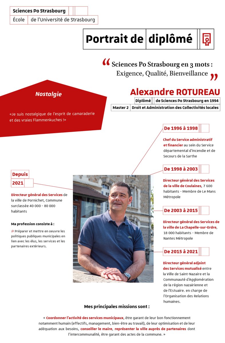 [Portrait de diplômé] Découvrez cette semaine le portrait d'Alexandre Rotureau, diplômé en 1994 de
<a href="/ScPo_Strasbourg/">Sciences Po Strasbourg</a> Master Droit et Administration des 
Collectivités locales. DGS de la ville de Pornichet <a href="/VillePornichet/">Ville de Pornichet</a> 
+ de portraits 📷sciencespo-strasbourg.fr/la-vie-a-lecol…