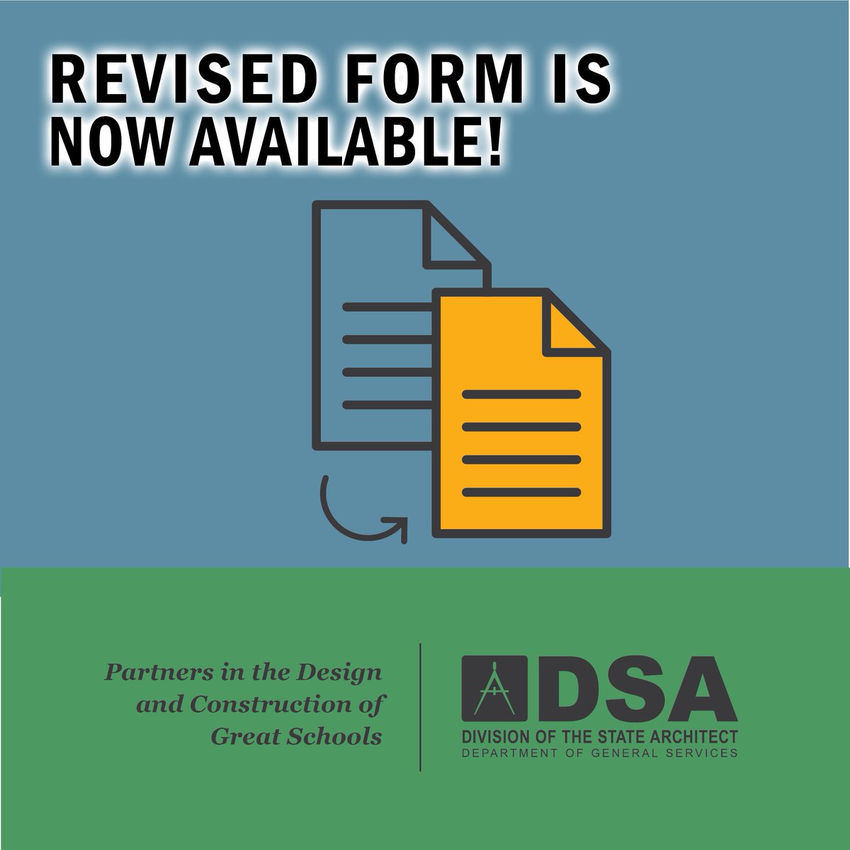 🚨 Update Alert: DSA has revised form DSA 108: Change in Delegation of Responsibility. Key changes include reminders for form DSA 102-IC submissions, expanded applicability, and updated instructions. Access updated forms at DSA's Forms webpage: dgs.ca.gov/DSA/Forms