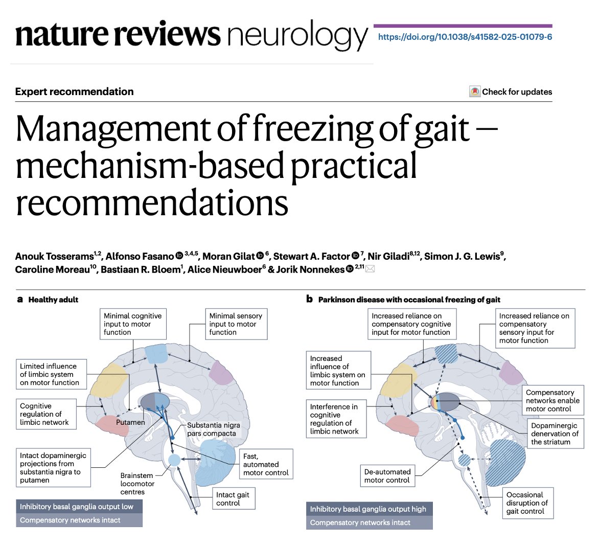 Do you have a plan for management of freezing of gait (FOG) in Parkinson's? I think about 5 things when constructing a PLAN. Check out the new paper by Tosserams, Fasano, Bloem, Nonnekes and colleagues in Nature Reviews Neurology.
Key Points:
- Freezing of gait is one of the most