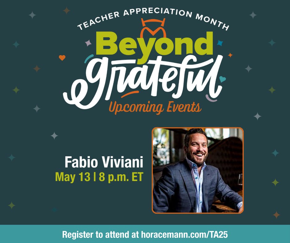 Bring your appetite to tonight’s event as Fabio Viviani demonstrates how to cook up some delicious chicken parmigiana with tomato sugo and mozzarella. Snag the recipe, register for this event and see our full Beyond Grateful schedule at:  horacemann.com/TA25