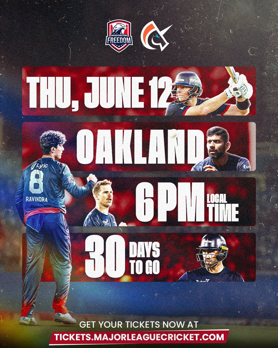 Bring. It. On. 🔥

3⃣0⃣ days before the Cognizant Major League Cricket
returns, book your tickets now 👉 tickets.majorleaguecricket.com 🤩

#MLC2025 #FreedomExpress