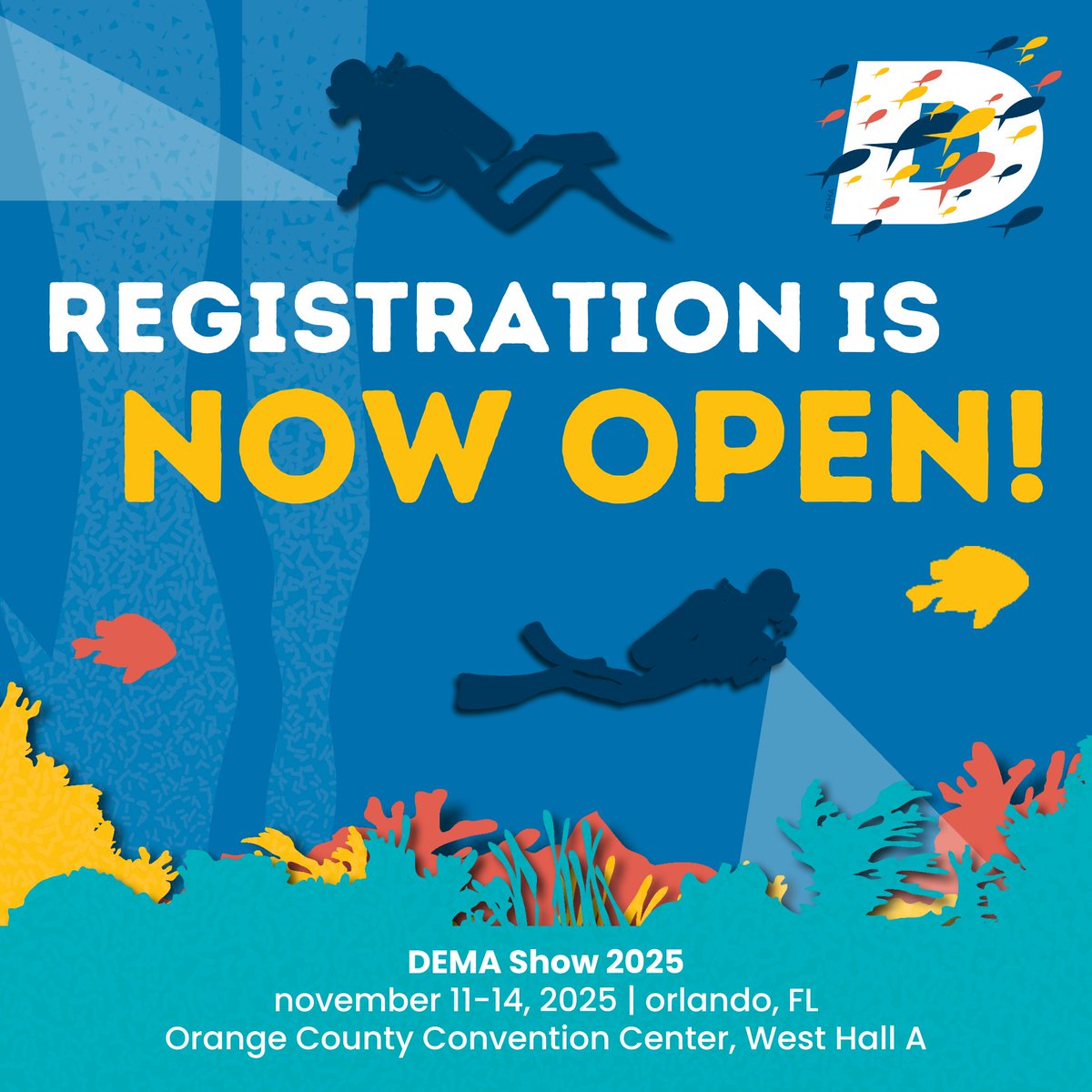Registration for DEMA Show 2025 is NOW OPEN! Register now to save up to $145 per registrant!

REGISTER TODAY: demashow.com/registration

#DEMAShow #DEMAShow2025 #DEMA #DEMA2025