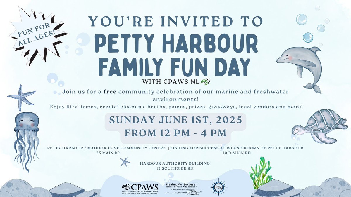 Come on out to Petty Harbour on 1 June 2025 for a FREE Family Fun Day! 💙 Join us in celebrating Water!