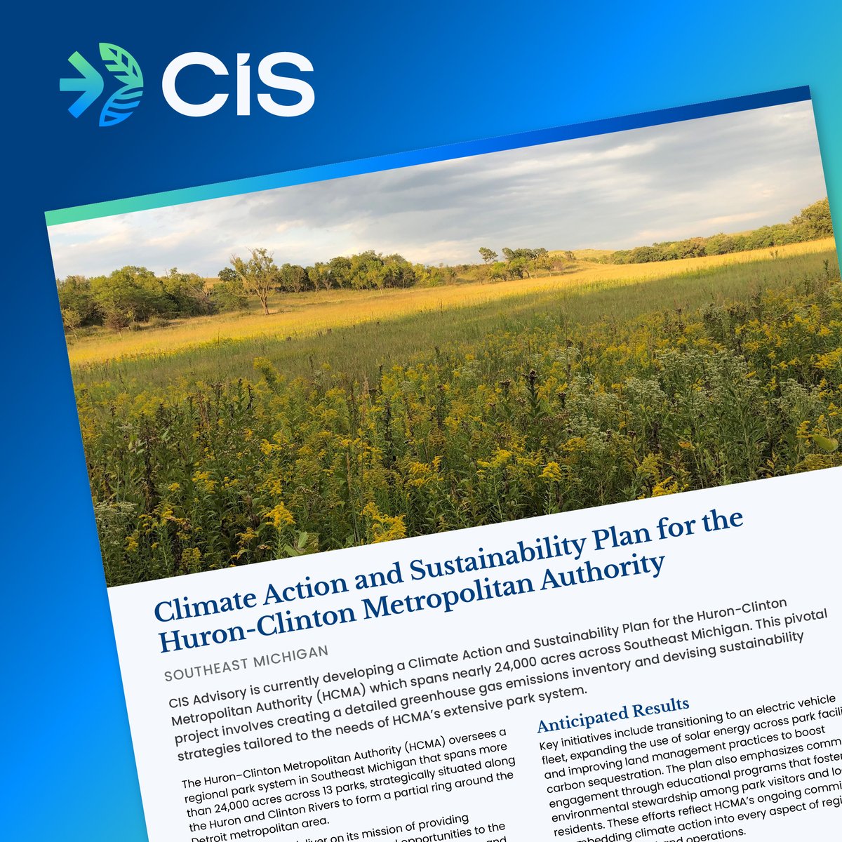 <a href="/NatureBasedCIS/">CIS, LLC</a>  is developing a Climate Action and Sustainability Plan for the <a href="/MIMetroparks/">Metroparks</a> (HCMA) which spans nearly 24,000 acres across Southeast Michigan. This pivotal project involves creating a detailed greenhouse gas emissions inventory and devising sustainability