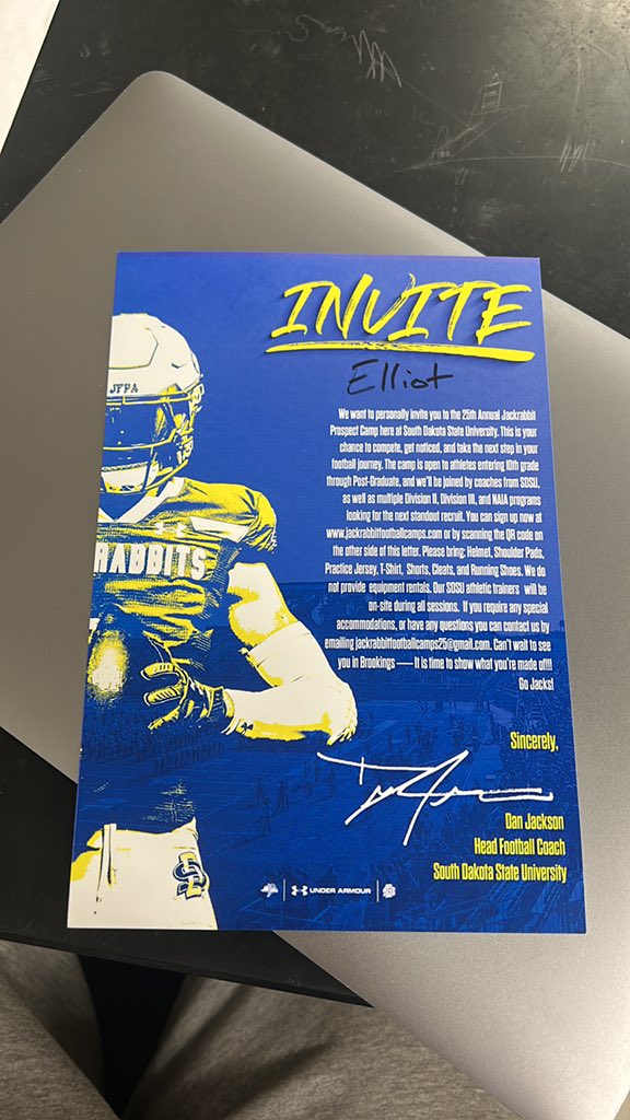 Thanks for the camp invite! <a href="/GoJacksFB/">SDSU Football</a>
<a href="/CoachDtjackson/">Dan Jackson</a>