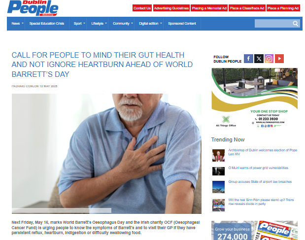 Oesophageal Cancer Fund (@oesophagealcf) on Twitter photo World Barrett’s Oesophagus Day Fri, May 16th and <a href="/OesophagealCF/">Oesophageal Cancer Fund</a> is urging everyone to know the symptoms and mind y/our gut health. Est. 35,000 people in Ireland have B. O and most don’t know!
Thanks to <a href="/dublinpeople/">Dublin People</a> dublinpeople.com/news/health/ar…
<a href="/PrecisionOncIre/">Precision Oncology Ireland</a> <a href="/BreakthroCancer/">Breakthrough Cancer Research</a> World Barrett’s Oesophagus Day Fri, May 16th and <a href="/OesophagealCF/">Oesophageal Cancer Fund</a> is urging everyone to know the symptoms and mind y/our gut health. Est. 35,000 people in Ireland have B. O and most don’t know!
Thanks to <a href="/dublinpeople/">Dublin People</a> dublinpeople.com/news/health/ar…
<a href="/PrecisionOncIre/">Precision Oncology Ireland</a> <a href="/BreakthroCancer/">Breakthrough Cancer Research</a>