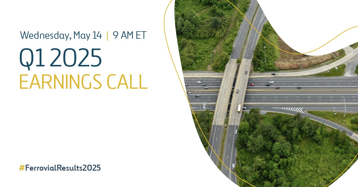 📢 Join us on Wednesday, May 14, at 9 a.m. ET for Ferrovial's first quarter 2025 earnings call. Ferrovial CFO Ernesto López Mozo and Investor Relations Director Silvia Ruiz will present the company's financial and operational results.

View our Q1 2025 results today after U.S.