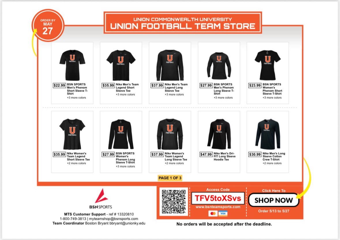 🟠Union Football Team Store is now open. Get your gear today!🟠

OUR SHOP DETAILS
- Shop Now: bsnteamsports.com/shop/TFV5toXSvs
- Store Open From: May 13 - May 27, 2025