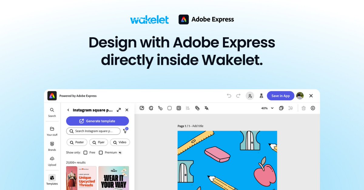 Wakelet π (@wakelet) on Twitter photo π¨ Weβre delighted to unveil our new integration with Adobe Express! π¨
You can now create and add your Adobe Express designs directly from within your collections page! π²
A huge thank you to the <a href="/AdobeForEdu/">Adobe For Education</a> team for helping us empower creativity in classrooms across the π¨ Weβre delighted to unveil our new integration with Adobe Express! π¨
You can now create and add your Adobe Express designs directly from within your collections page! π²
A huge thank you to the <a href="/AdobeForEdu/">Adobe For Education</a> team for helping us empower creativity in classrooms across the