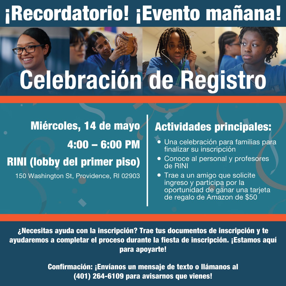 📣 Reminder: This event is tomorrow!
📝 RINI Registration Event
📅 Wednesday, May 14th | 🕓 4–6 PM
📍 First Floor Lobby @ RINI
✅ Finalize your enrollment
🎁 Enjoy giveaways + bring a friend who applies and get entered to win a $50 Amazon gift card!