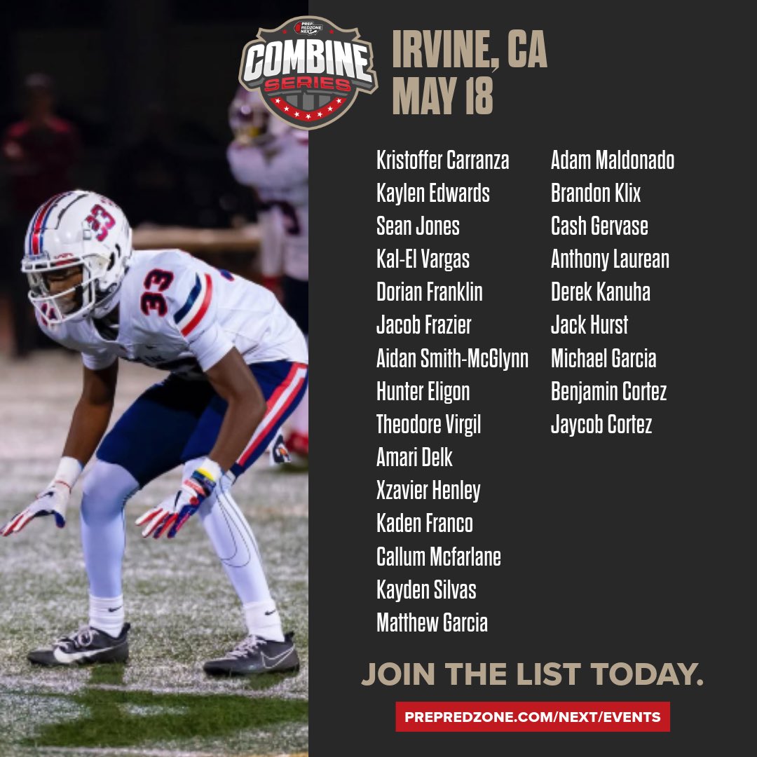 JOIN THE LIST‼️

Take a look at some of the prospects locked in for the Combine in Irvine, CA on May 18th.

Want in? Registration is 𝗢𝗣𝗘𝗡 𝗳𝗼𝗿 𝗛𝗦 𝗖𝗮𝗺𝗽𝘀 and closes tomorrow! Lock in your spot NOW.

Register: events.prepredzone.com/e/1480/registe…