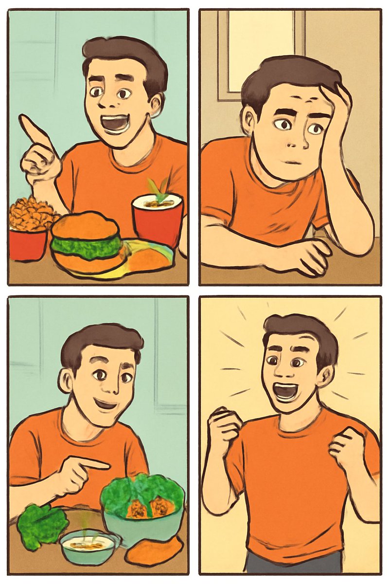 valtorianyk's tweet image. The choice between healthy and unhealthy food may seem hard, but it's actually simple: choose what gives you energy, not just temporary comfort. ⚡️
Fast food comfort lasts a few minutes, but the benefits of healthy eating last for years. 🌱