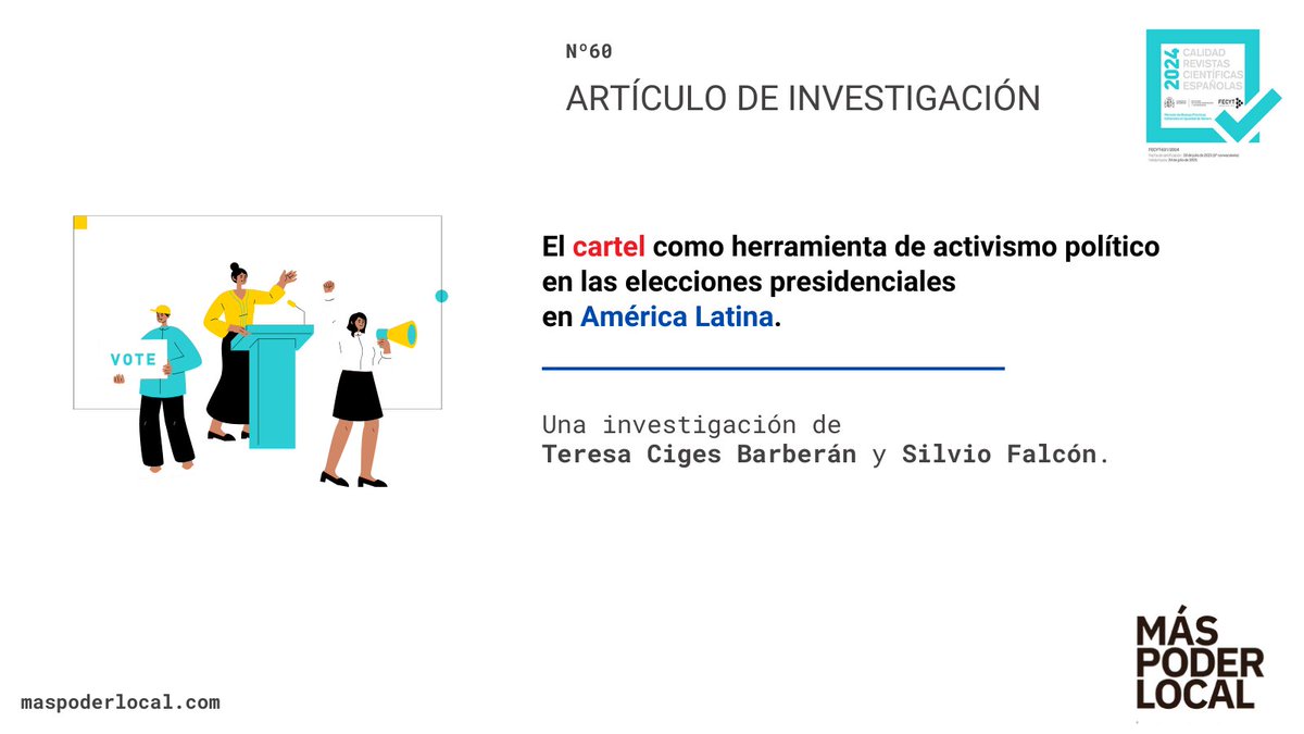 Más Poder Local (@maspoderlocal) on Twitter photo 👉"El cartel como herramienta de activismo político en las elecciones presidenciales en América Latina".
Una investigación de <a href="/Teresa_Ciges/">Teresa Ciges Barberán</a> y <a href="/silviofalcon/">Silvio Falcón</a>.
🔗Disponible en DOI: doi.org/10.56151/maspo…
#Compol 👉"El cartel como herramienta de activismo político en las elecciones presidenciales en América Latina".
Una investigación de <a href="/Teresa_Ciges/">Teresa Ciges Barberán</a> y <a href="/silviofalcon/">Silvio Falcón</a>.
🔗Disponible en DOI: doi.org/10.56151/maspo…
#Compol