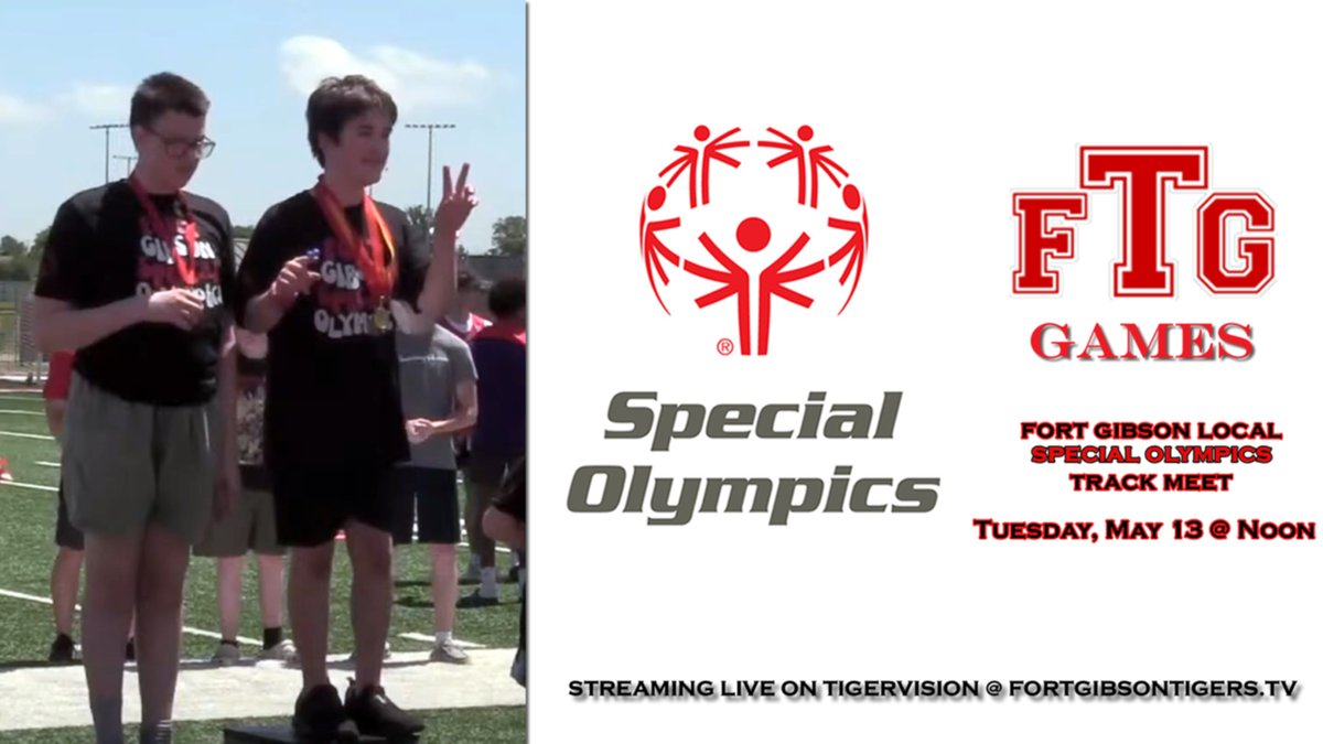 🎉 Today at Noon!
 Join us for the FTG Games of Special Olympics and cheer on these incredible athletes! 🏅💪
📺 Watch all the action LIVE at FortGibsonTigers.tv