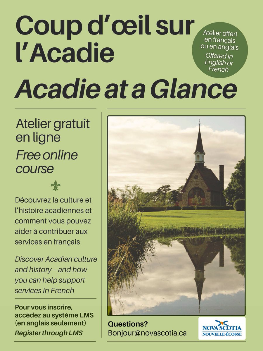 Discover the vibrant history and culture of Nova Scotia’s Acadian and francophone communities in our upcoming webinar, ‘Acadie’ at a Glance. Taking place on May 15th from 9:30 AM to 12:00 PM, offered in English and French.

Register now: members.nscda.ca/public/event/d…