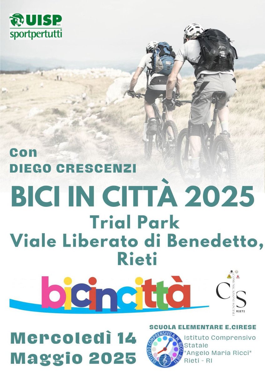 🚲 BICI IN CITTÀ 2025 – con Diego Crescenzi
📍 Trial Park – Viale Liberato di Benedetto, Rieti
📅 Mercoledì 14 Maggio 2025 – ore 10:00
Una giornata speciale per le scuole, tra sport, sicurezza stradale e ispirazione con il Campione del Mondo di Bike Trial!
facebook.com/share/p/1HEtrs…