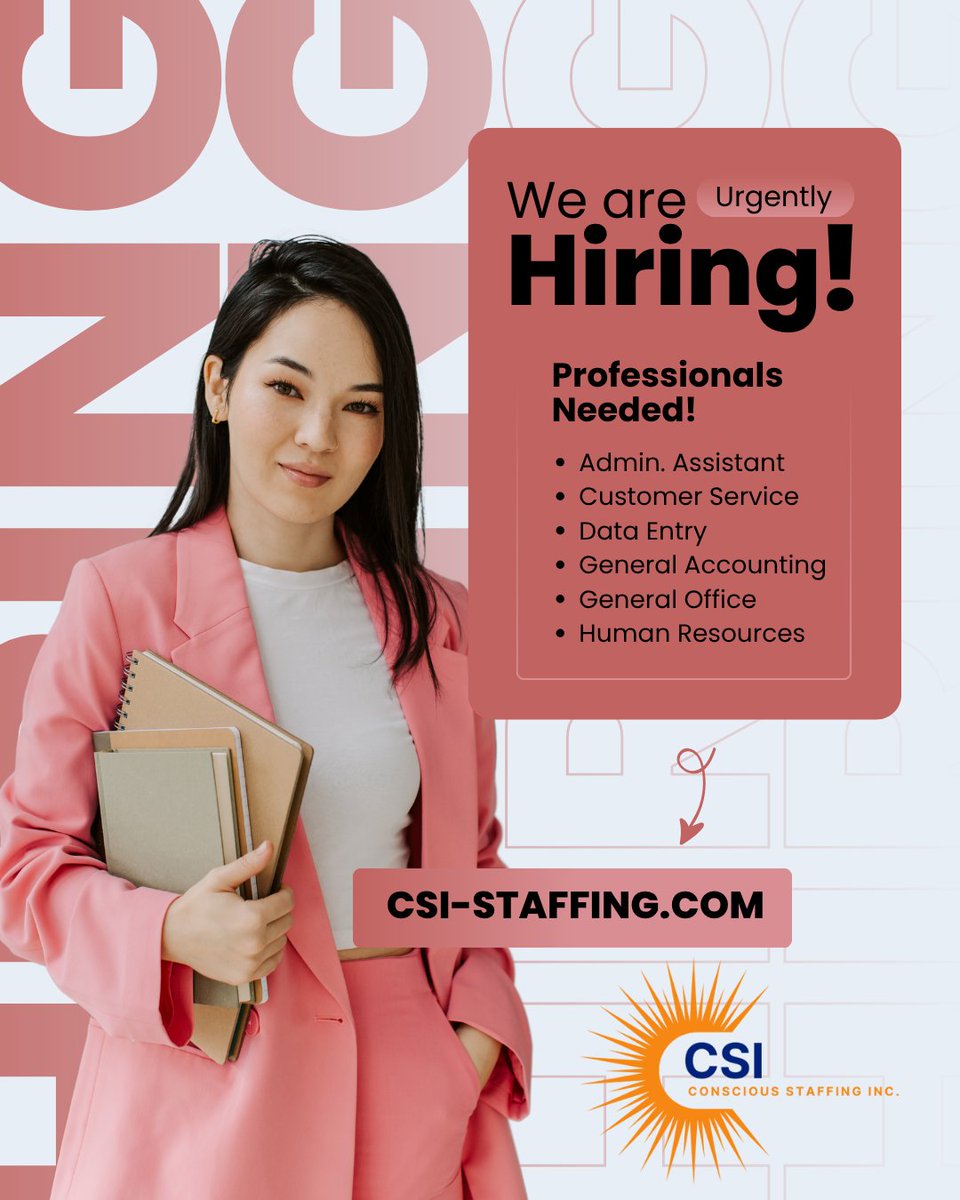 CSI_Staffing's tweet image. Our goal is to find the right position for you. Applications are accepted 24/7 at csi-staffing.com/apply.

#nowhiring #careers #staffing #jobs