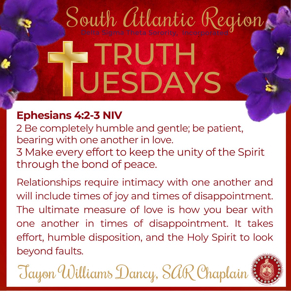Unity Through Peace:

In relationships the objective of peace is harmony with one another. You’re not at war with one another but instead partners on a team aiming to defeat the enemy of discord. Pray for peace in the midst of disappointments. #SARTruthTuesday #Peace #Unity