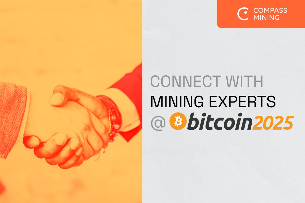 Only 2 weeks until @thebitcoinconf 2025! ⛏️⚡️

The Compass Mining team will be live in Las Vegas sharing how we help miners of all sizes succeed. Come by our booth for pro tips, free gear, and good vibes.

Swing by Booth 930 to connect with our industry experts and network with