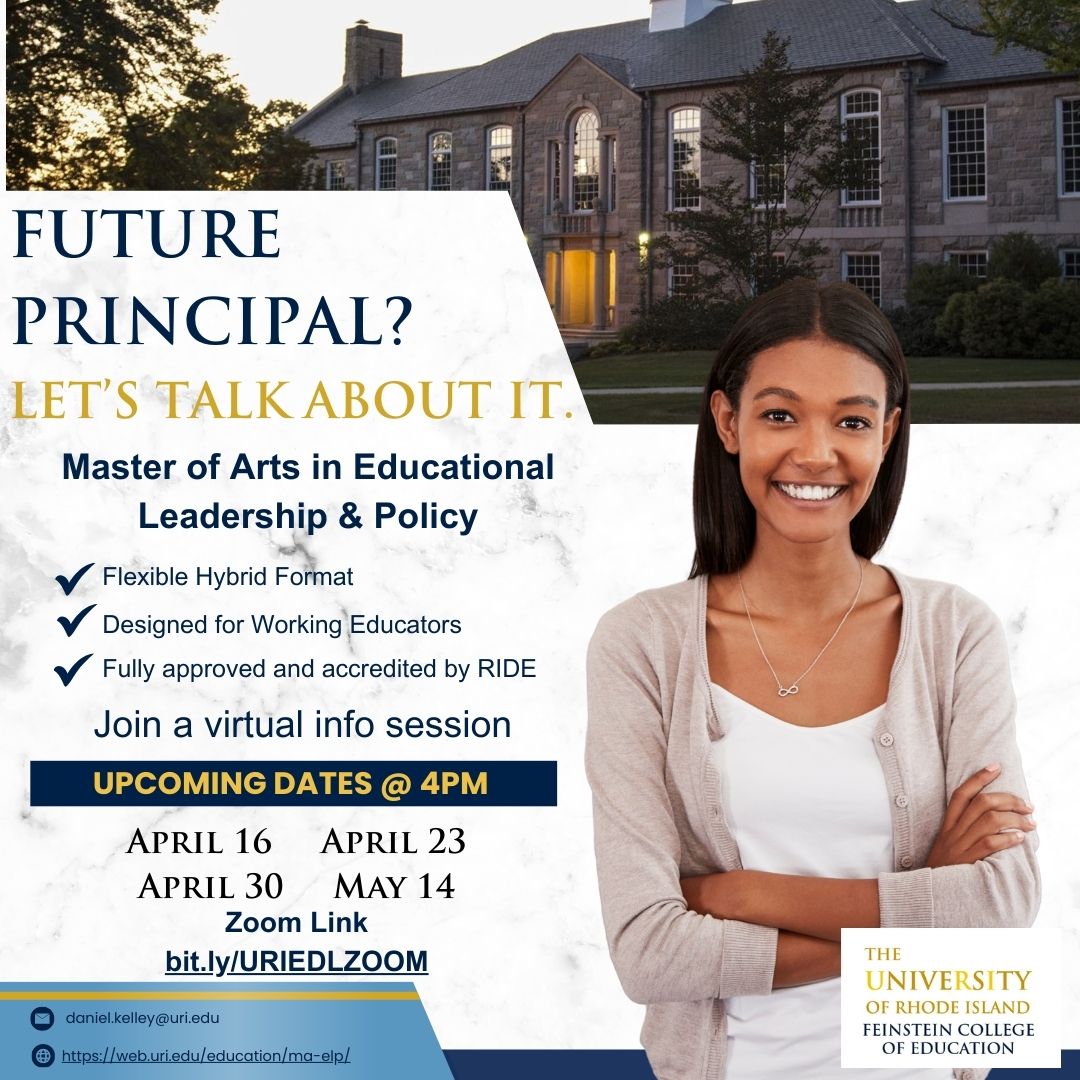 Calling All Aspiring School Leaders! The URI Educational Leadership &amp; Policy Program is now accepting applications!

Next Virtual Info Session:
May 14th @ 4PM
bit.ly/URIEDLZOOM

Learn more: web.uri.edu/education/ma-e…