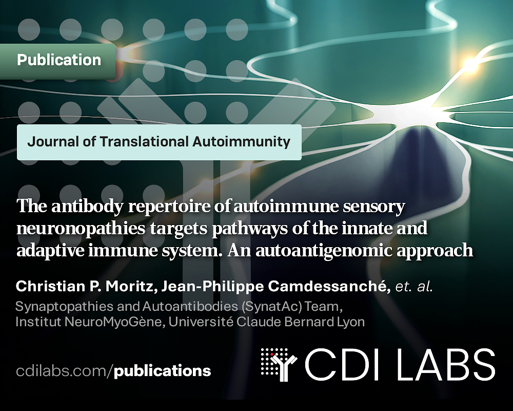 PUBLICATION: In their study, "The #antibody repertoire of #autoimmune sensory neuronopathies targets pathways of the innate and adaptive immune system. An autoantigenomic approach," Christian P. Moritz and colleagues conducted a retrospective cohort study using #HuProt to