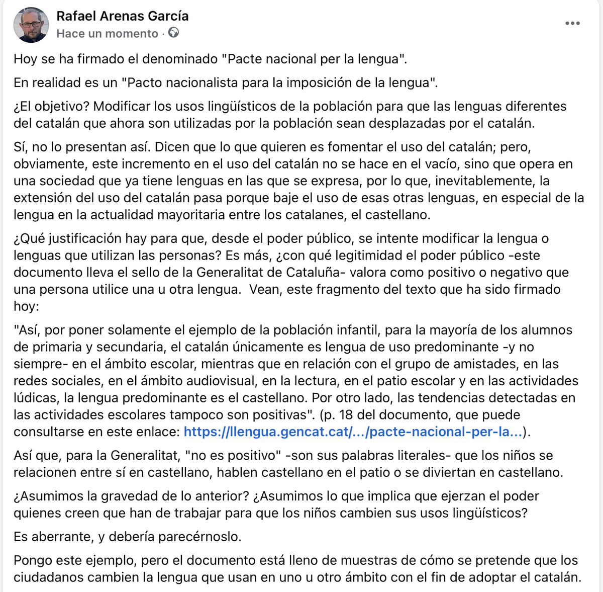 1/
Hoy se ha firmado el “Pacte nacional per la llengua”.
En realidad, se trata de un "Pacto nacionalista para la imposición de la lengua".
Un intento planificado desde el poder para desplazar el castellano en Cataluña.
🧵Abro hilo.