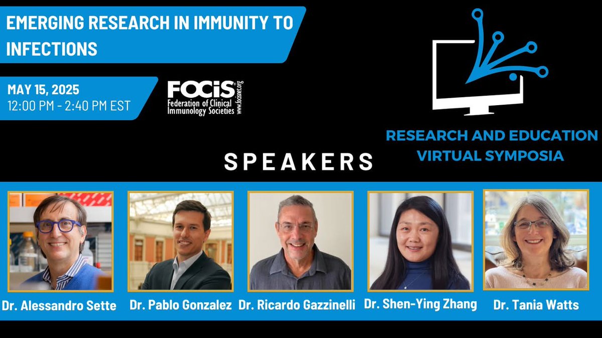 🚨 Don’t miss the FOCIS Virtual Symposium coming up this Thursday, May 15.

💡 Emerging Research in Immunity to Infections
📆 12:00–2:40 PM ET | Free for members ($50 non-members)
🎓 Students' memberships are FREE | Trainee dues: $70–$80/yr

Register now: zurl.co/uY5sw