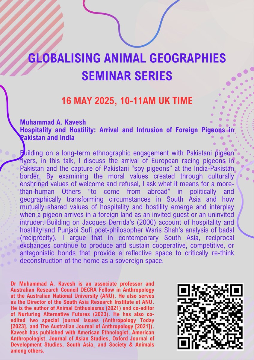 Dr Daniel Allen (@dr_dan_1) on Twitter photo Interested in human-animal relations? Intrigued by the mention of "spy pigeons" on the India-Pakistan border? Enjoy attending free online seminar talks? If the answer is yes, the next <a href="/RGSAnimals/">RGS Animal Geographies</a> talk in the Globalising Animal Geographies Seminar Series should be of interest. Interested in human-animal relations? Intrigued by the mention of "spy pigeons" on the India-Pakistan border? Enjoy attending free online seminar talks? If the answer is yes, the next <a href="/RGSAnimals/">RGS Animal Geographies</a> talk in the Globalising Animal Geographies Seminar Series should be of interest.