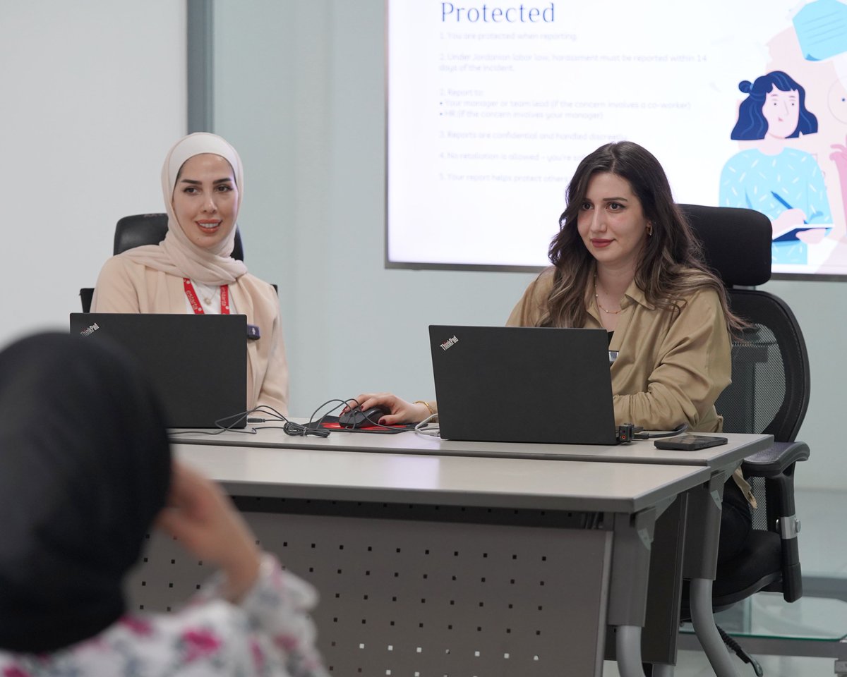 Estarta's tweet photo. Today ,13th of May, we hosted the second session of our Harassment Awareness Series:
“How to Recognize, Respond, and Report,” led by Diana Al Kourdi and Danya Gharaybeh.

Read more: https://t.co/0HXTSE5yc9

#Estarta #HarassmentAwareness #WorkplaceSafety #WomenEmpowerment https://t.co/iE8RQJBSkD
