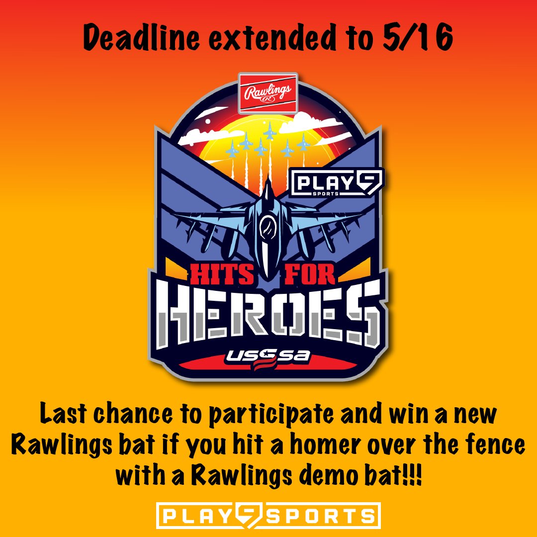 Last chance to register and have the opportunity to demo and even win a new Rawlings bat! Registrations are open and have been extended on play9sports.com! 🥎

#Play9WithUs