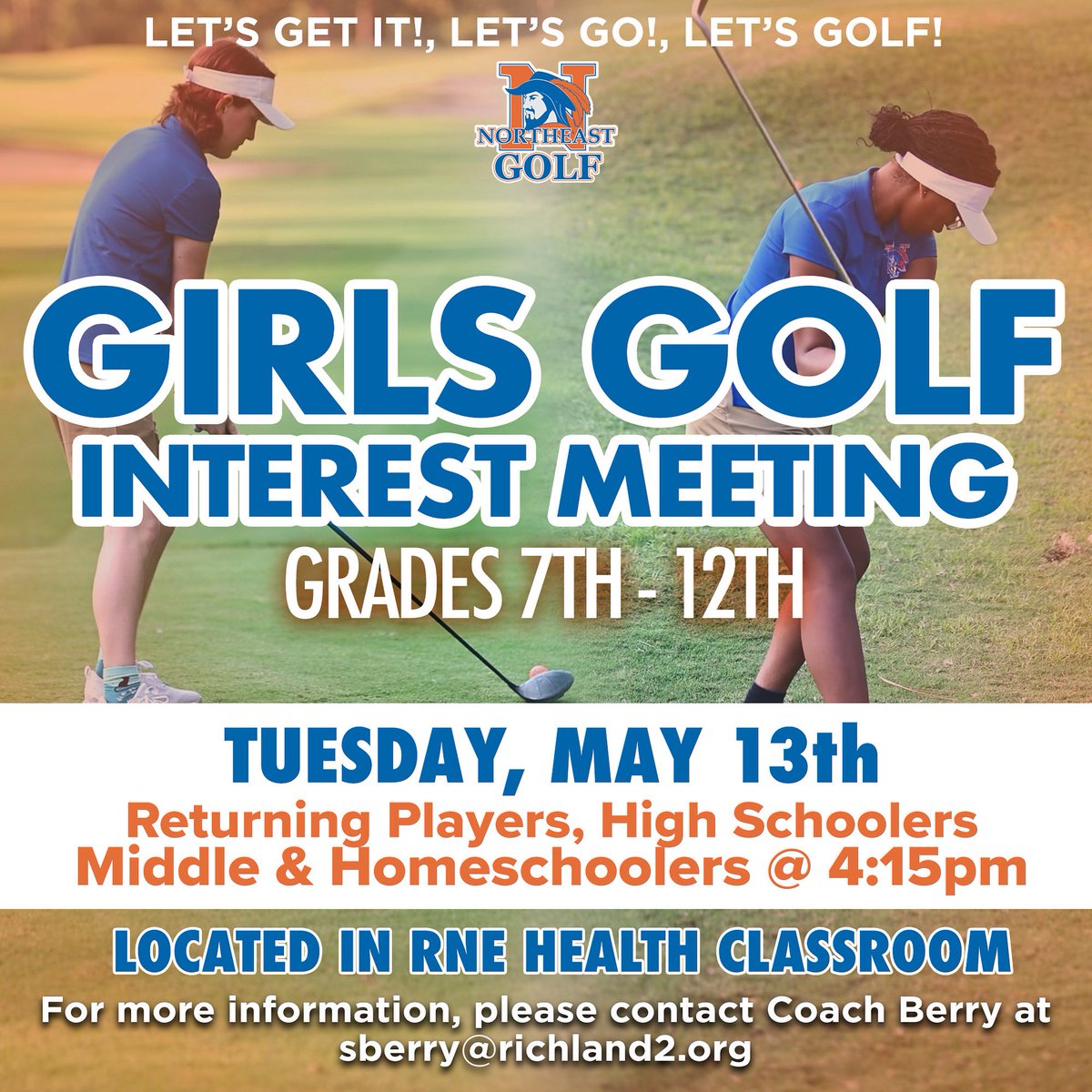 RNEGolf's tweet image. 🚨REMINDER - Girls Golf Interest Meeting TODAY!! 🚨
⏰ 4:15pm
🏫 Health Classroom
#rnegolf