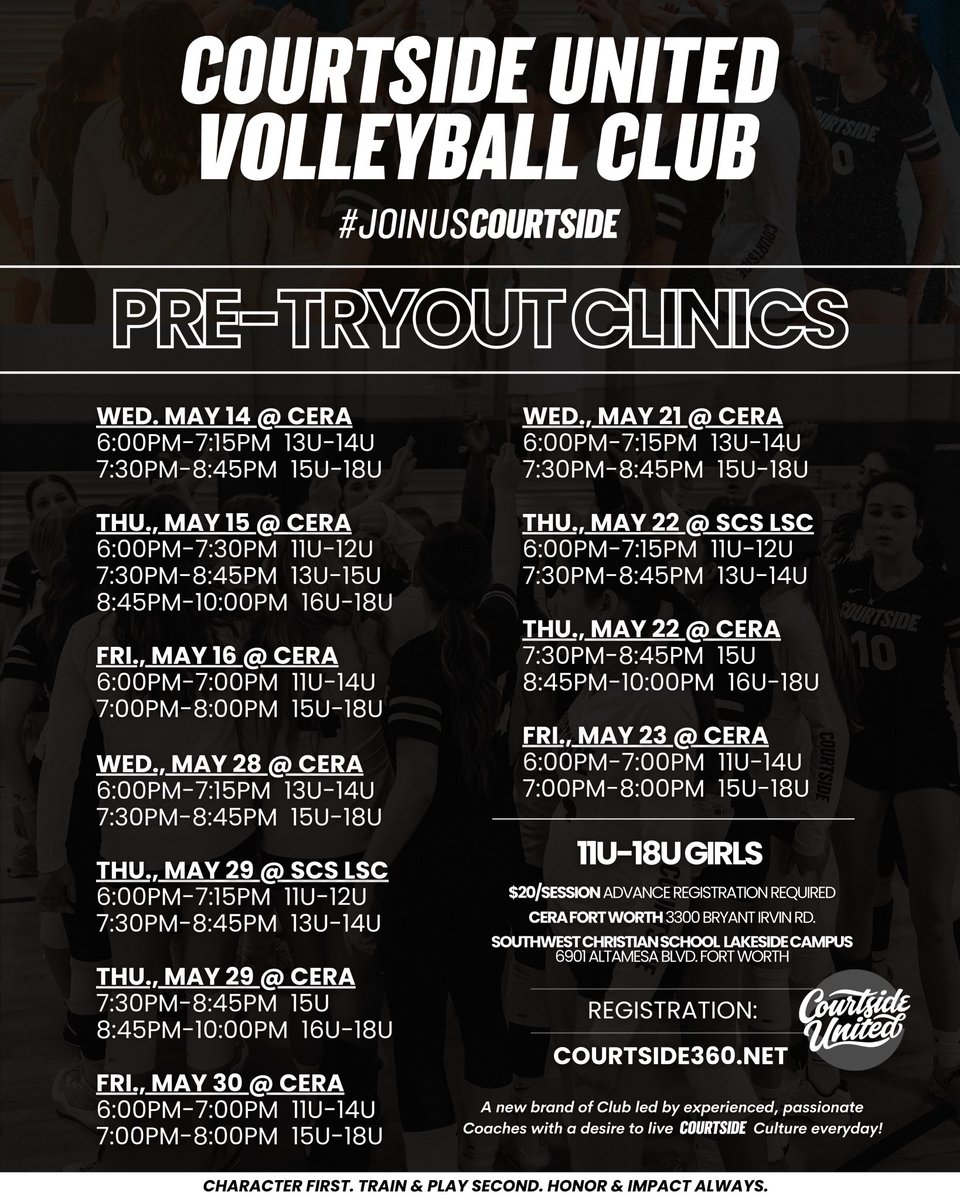 Courtside 360 (@courtside_360) on Twitter photo π¨π Courtside United Volleyball Club Pre-tryout Clinics begin this week! #joinuscourtside
Details & Registration π in Bio
π Elevated Player Development Program
led by experienced, passionate Coaches who desire to fight for ππΌππΏπππΆπ±π² πππΉπππΏπ² everyday! π¨π Courtside United Volleyball Club Pre-tryout Clinics begin this week! #joinuscourtside
Details & Registration π in Bio
π Elevated Player Development Program
led by experienced, passionate Coaches who desire to fight for ππΌππΏπππΆπ±π² πππΉπππΏπ² everyday!