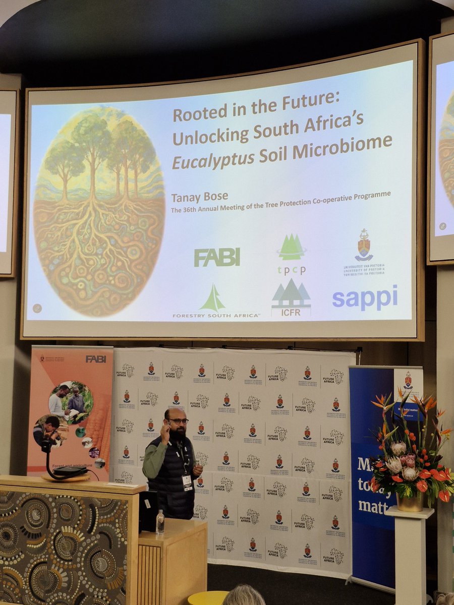 FABI (@fabiteam1) on Twitter photo Dr. <a href="/mycobose/">Tanay Bose</a> highlights the crucial role of the soil microbiome in sustainable forest management. These unseen communities hold the key to plantation health - supporting growth, resilience, and long-term productivity. #TPCP2025 #SoilMicrobiome #ForestHealth #FABI Dr. <a href="/mycobose/">Tanay Bose</a> highlights the crucial role of the soil microbiome in sustainable forest management. These unseen communities hold the key to plantation health - supporting growth, resilience, and long-term productivity. #TPCP2025 #SoilMicrobiome #ForestHealth #FABI