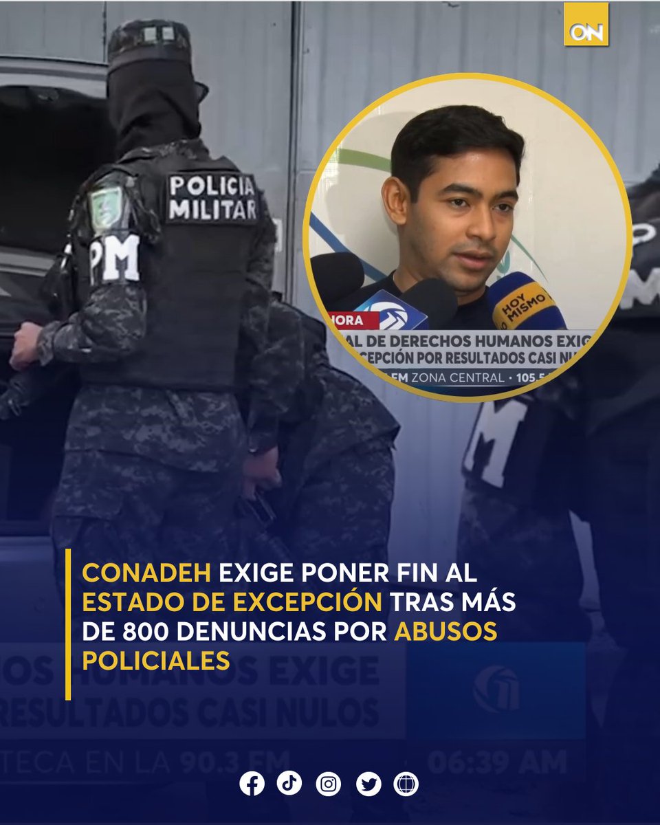 canal11hn's tweet image. 🟡 | El Conadeh ha recibido más de 800 denuncias por abusos policiales durante el estado de excepción en Honduras y exige al gobierno que no lo renueve.

Todos los detalles: oncenoticias.hn/nacionales/con…

#Conadeh #EstadoExcepción #Honduras