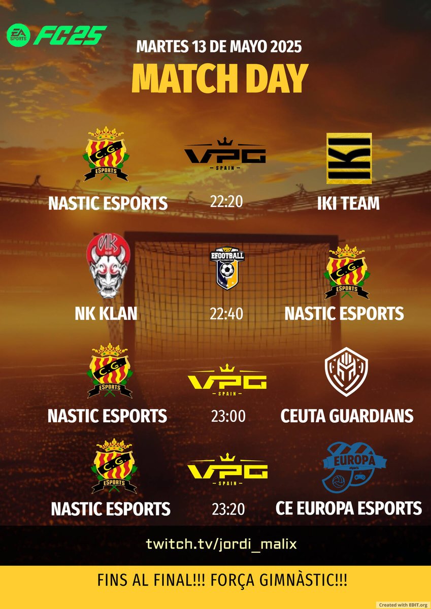 Partits per avui dimarts!!! Som-hi Nastic!!!