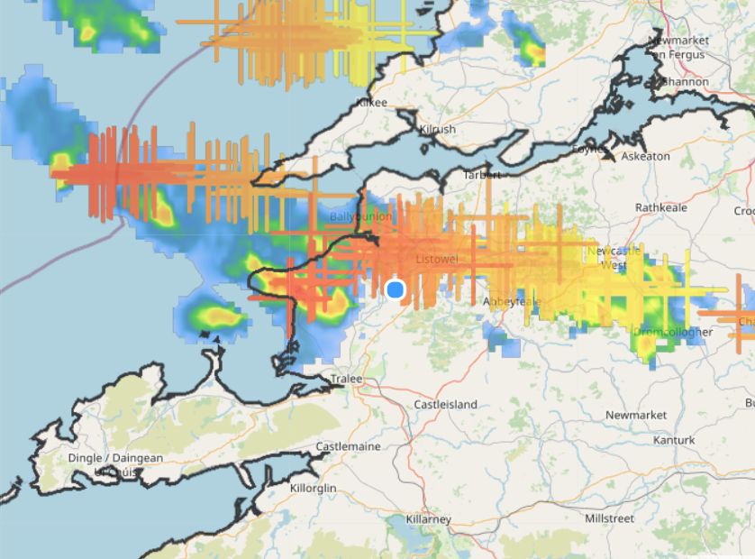 Although no weather warnings are in currently place for Kerry, thunder activity and associated heavy showers are reported in North Kerry this afternoon which can lead to sudden spot flooding. Take care if travelling in the area.