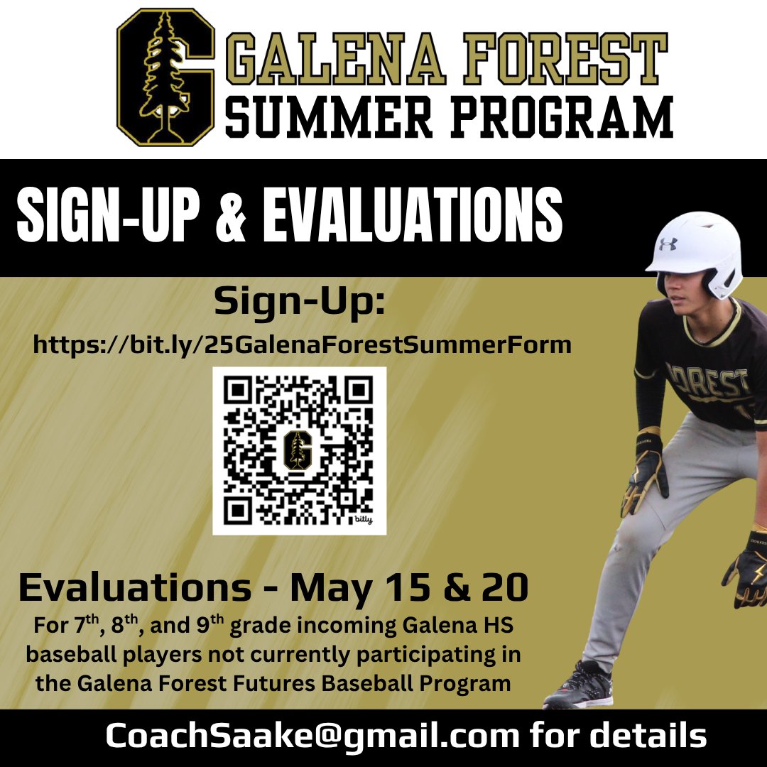 PLEASE SHARE
👇Galena Forest Summer Baseball Program Info: 

⚾️ Returning Galena High School baseball players only need to complete the form: bit.ly/25GalenaForest…

⚾️ Returning Galena Forest Futures players only need to complete the form: bit.ly/25GalenaForest…

⚾️ 7th, 8th,