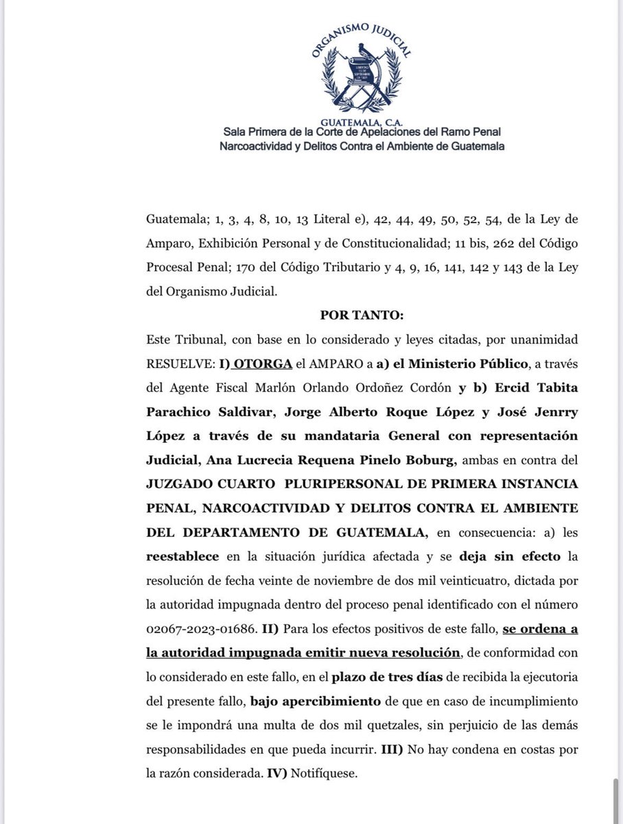 #URGENTE 🚨 Anulan beneficio para Kevinn Malouf

⚖️👉🏽 La Sala Primera de Apelaciones otorgó amparo definitivo y revocó la resolución que benefició con cambio de delito y aceptación de cargos al médico Kevinn Malouf y a otros señalados por la muerte de su paciente Floridalma Roque