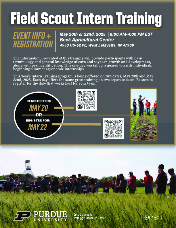 Purdue Agronomy Extension (@purdueagryext) on Twitter photo ⏲️FINAL DAYS to register for the Field Scout Intern Training. Join us on 5/20 or 5/22 for a one-day hands on workshop. Space is limited & registration closes 5/15. To register: purdue.ag/dtc-events | use the QR codes below for ticket sales! <a href="/PurdueAgronomy/">Purdue Agronomy</a> <a href="/PurdueExtension/">Purdue Extension</a> ⏲️FINAL DAYS to register for the Field Scout Intern Training. Join us on 5/20 or 5/22 for a one-day hands on workshop. Space is limited & registration closes 5/15. To register: purdue.ag/dtc-events | use the QR codes below for ticket sales! <a href="/PurdueAgronomy/">Purdue Agronomy</a> <a href="/PurdueExtension/">Purdue Extension</a>