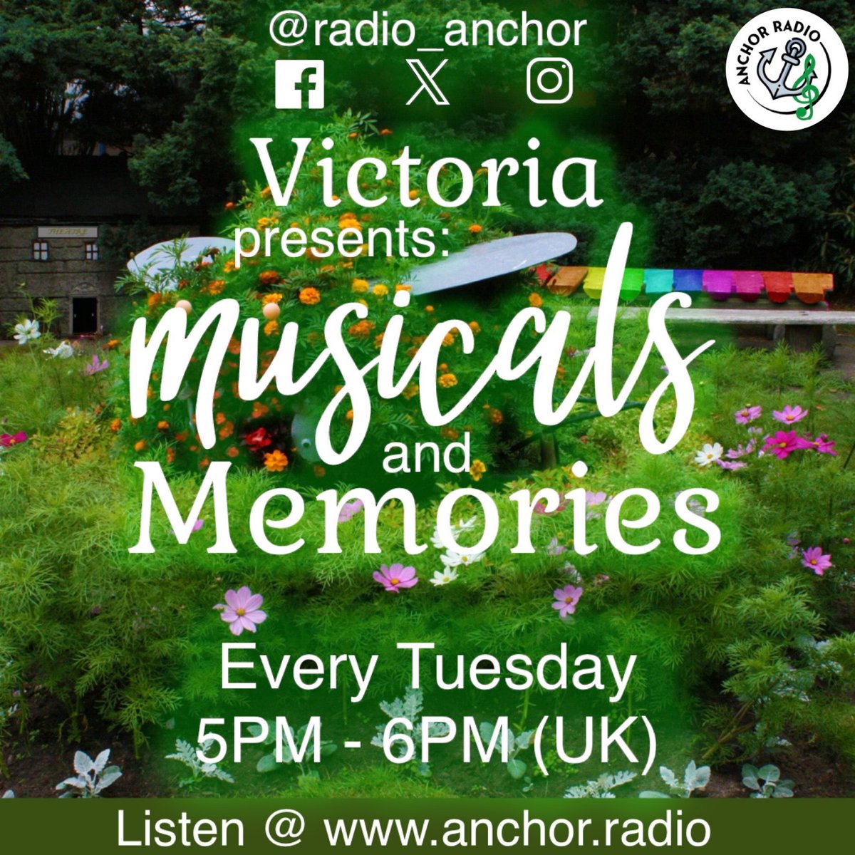 Join Victoria at 5:00 PM UK time for Musicals and Memories. Time to sit back, relax for an hour of nostalgic songs to take you back to your childhood. You can tune in at:
anchor.radio