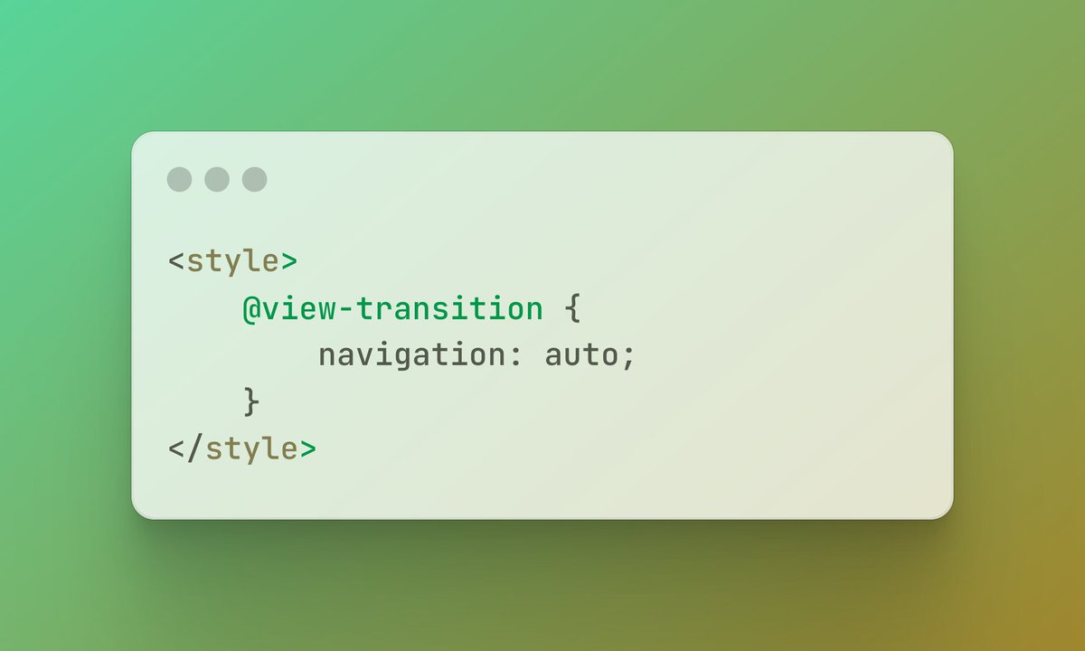 Use this #CSS snippet at the top of all your pages to allow for a smooth transition when navigating between them (on browsers that support the View Transition API)