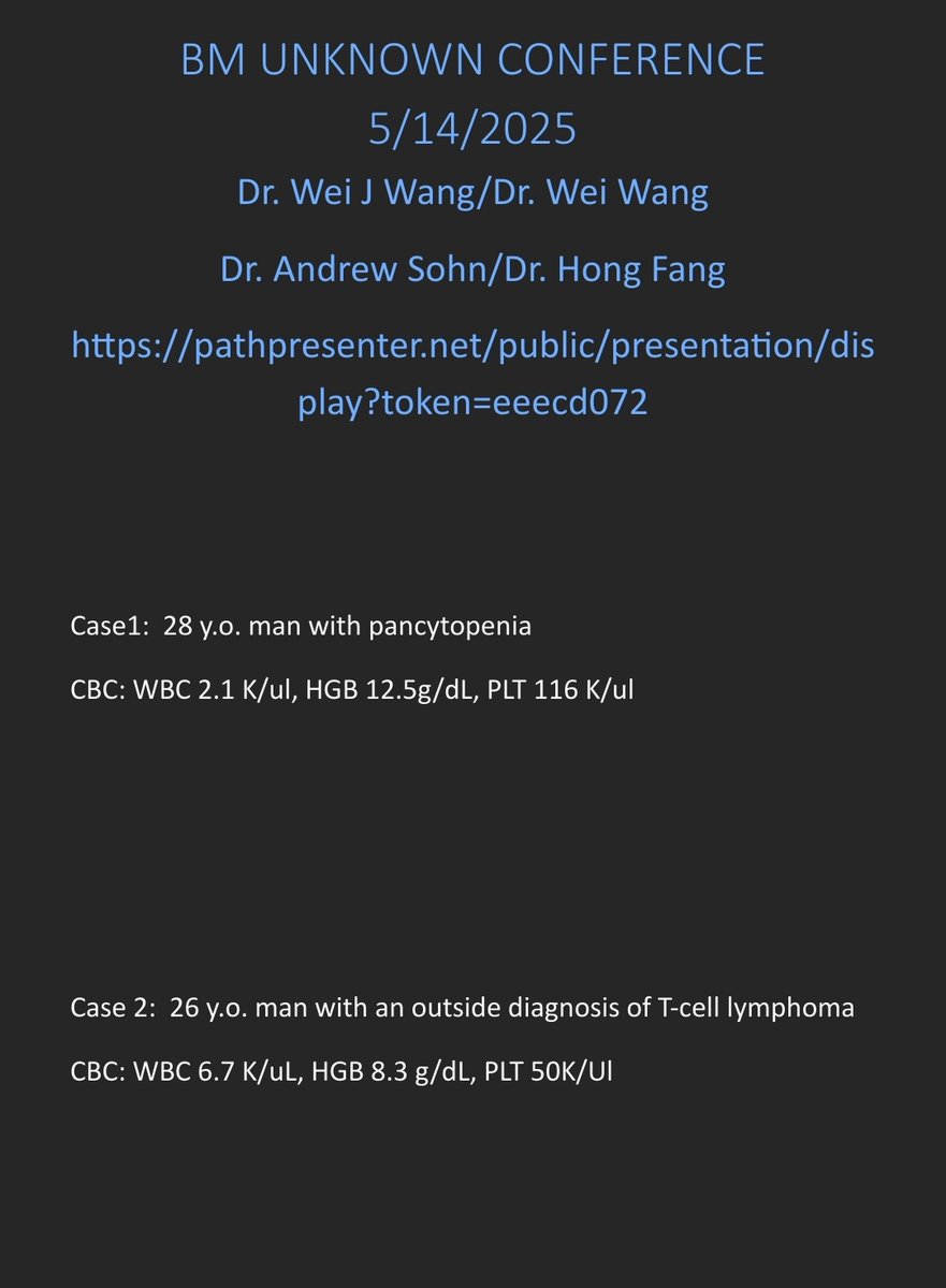 You are invited to join our Bone Marrow Unknown Conference with Molecular Correlation featuring Drs Wei Wang and Hong Fang on Wednesday, May 14th at 9:15am CST.

Slides are here: pathpresenter.net/public/present…

Zoom link: mdacc.zoom.us/j/88652218329?…