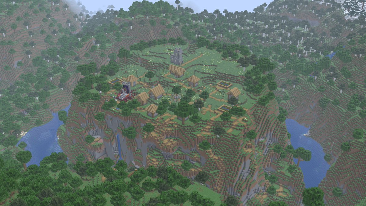 was recording footage and check out this super cool area i found

grove surrounded by a lake making it an island, village, ruined portal