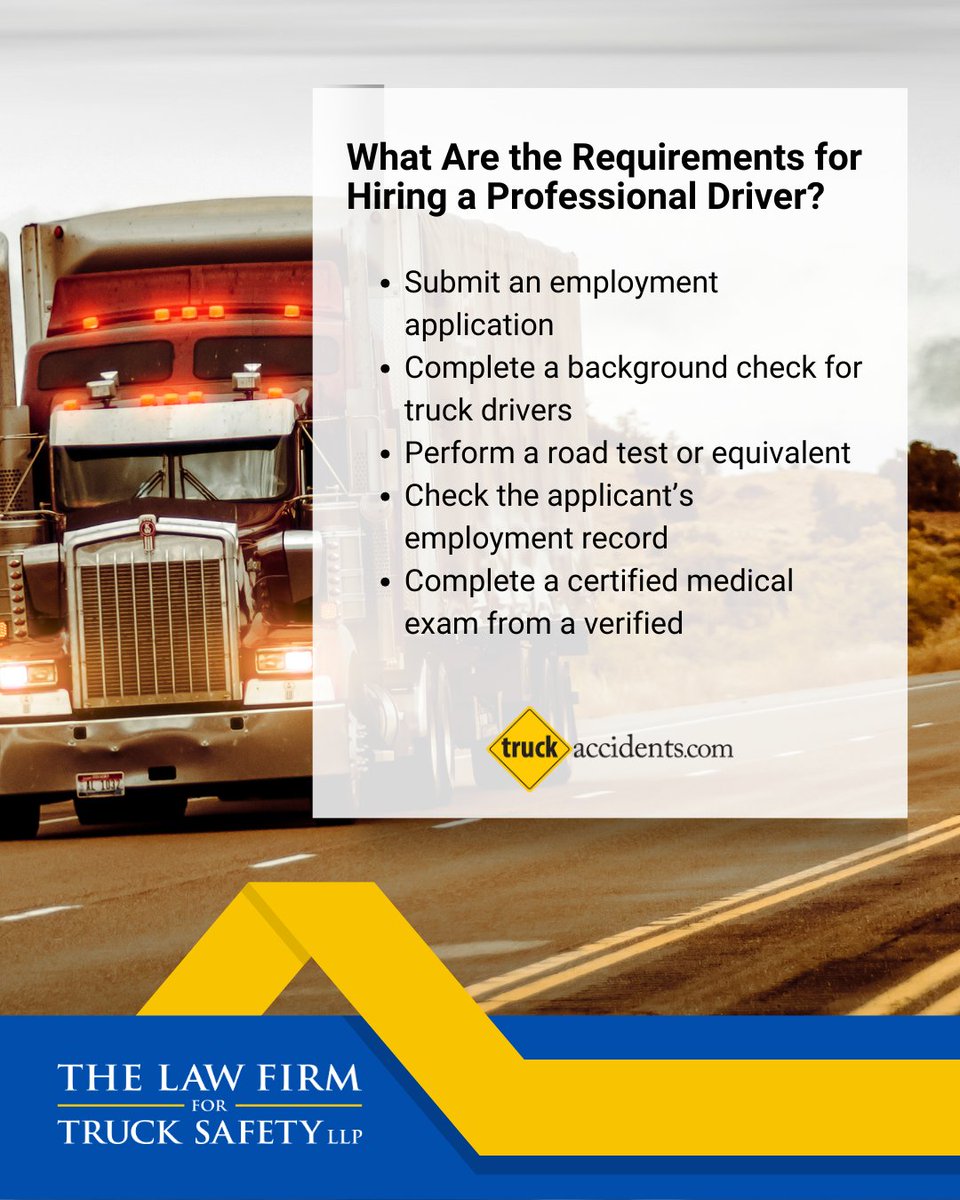Trucking companies must verify qualifications, including driving records, background checks, and medical exams, to comply with the Federal Motor Carrier Safety Regulations (FMCSR) and ensure safety. #TruckSafetyfirm #FMCSR #TruckDriverHiring

okt.to/nZsivH