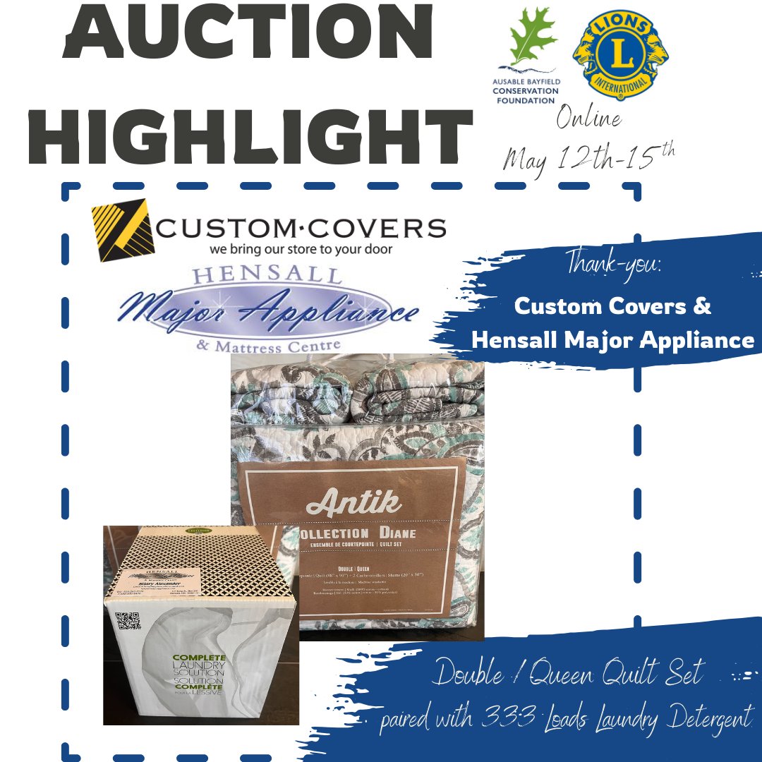 Thank you to Custom Covers and Hensall Major Appliance and Mattress Centre for this quilt set. Check out this and other wonderful auction items at the virtual auction link, live now: zeffy.com/ticketing/35th… #ConservationAuction #ConservationAuctionHighlight